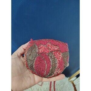 Vintage Hato Hasi Red Beaded Cross Body Purse Rose Bud
